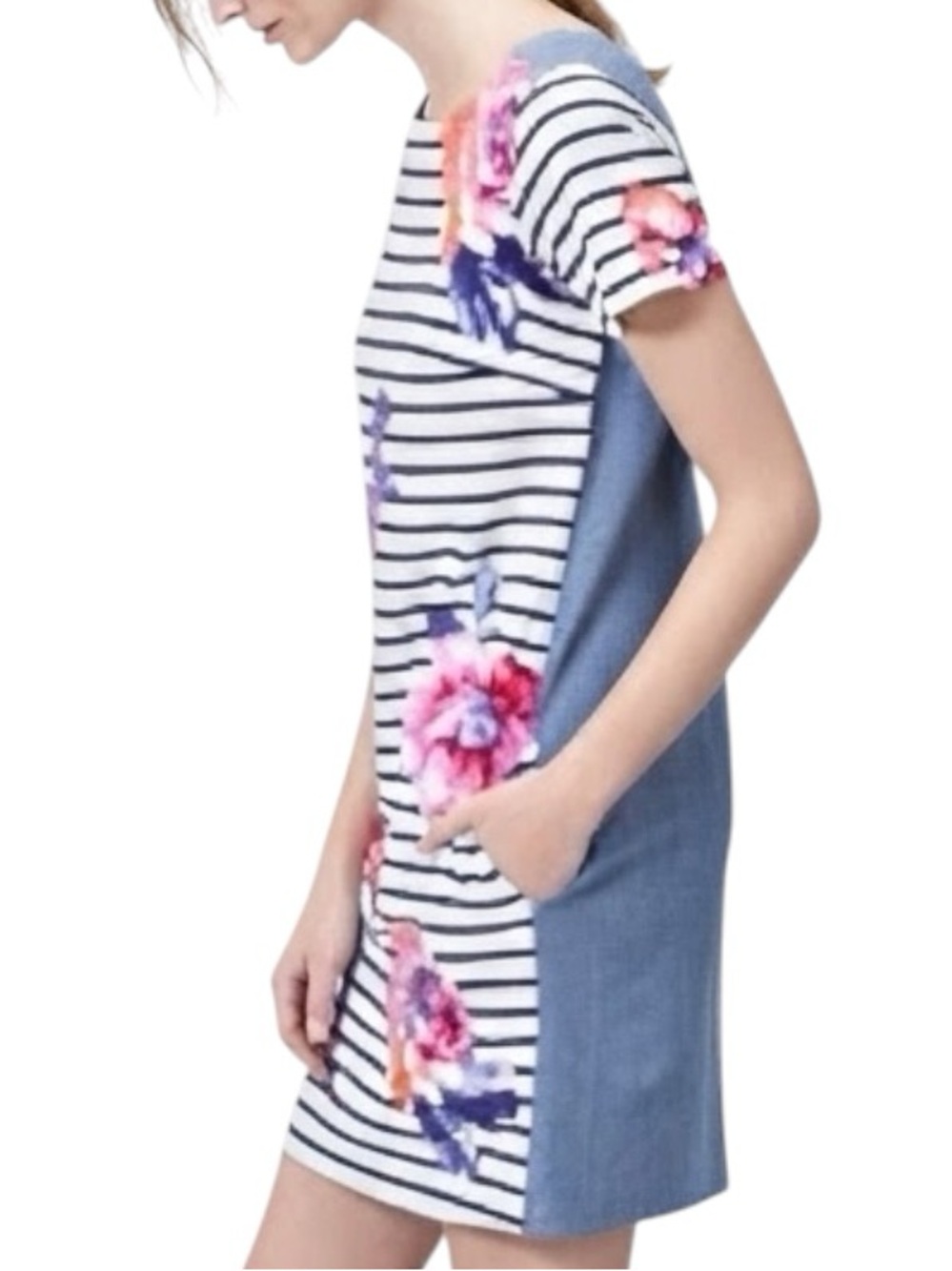 JOULES Imelda Stripe Floral T-Shirt Dress Denim Back Size 6